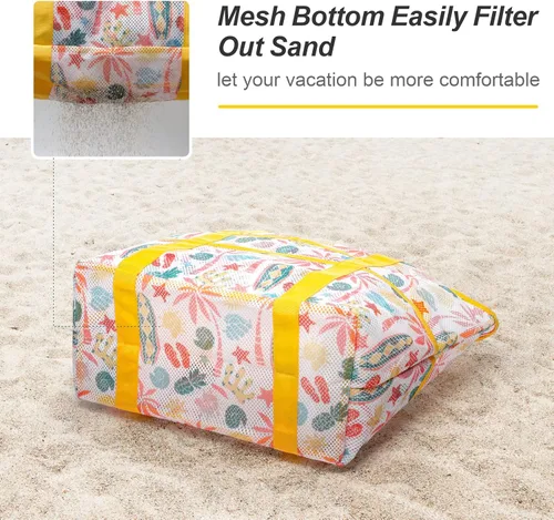 Vista 3 de F-color Mesh Beach Bag Family - Large Tote Bag for Cruise Pool Beach Vacation Essentials