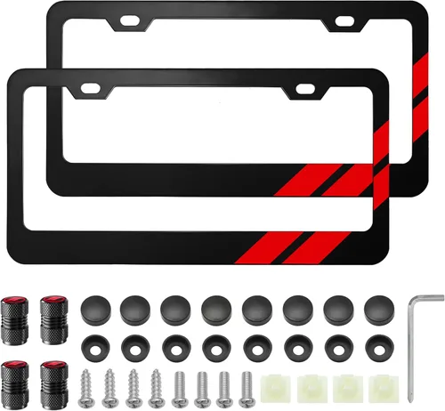 Vista 9 de YOSRTER 2 marcos de matrícula de aluminio para accesorios Dodge, marco de cubierta de matrícula, cubierta de matrícula mate, decoración delantera