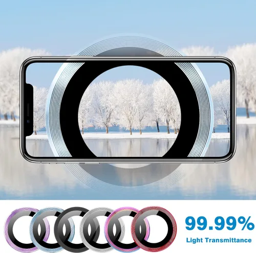 Vista 3 de Compatible con iPhone 14 y 14 Plus, protector de lente de cámara antiarañazos, protector de pantalla de vidrio templado 9H, anillo de cámara a Negro