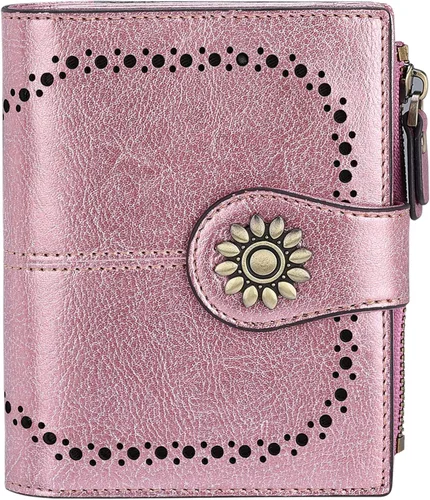 Lavemi Cartera de piel para mujer, pequeña, compacta, con bloqueo RFID, para tarjetas de crédito, con bolsillo con cremallera
