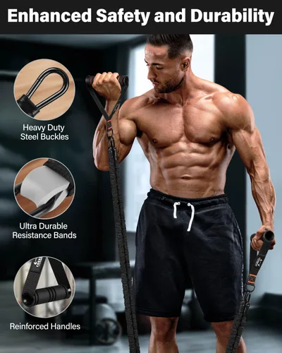 Vista 6 de Resistance Bands, Exercise Bands, Resistance Bands for Working Out, Pull Up Assistance Bands, Work Out Bands with Handles for Men and Women Fitness