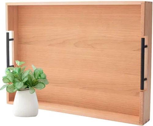 Vista 11 de Bandeja Redonda Extra Grande para Servir, 20 PULGADAS, Bandejas de Madera de Acacia Resistente para Mesa de Café Otomana Grande, Mostrador, Bandeja