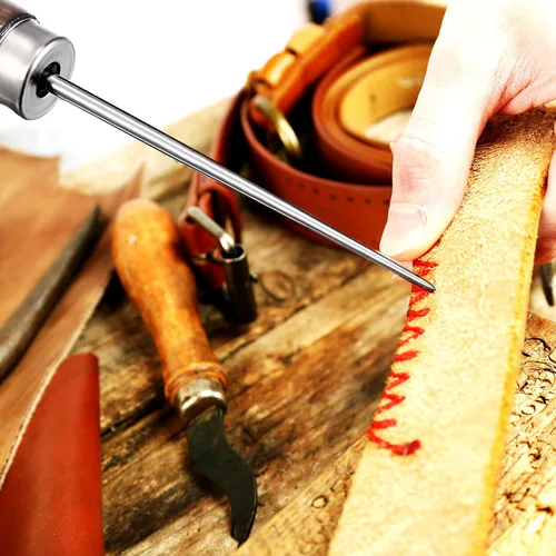 Vista 2 de Paquete de 4 herramientas de punzón con forma de calabaza, mango de madera, herramienta de punzón para punzón de cuero, para manualidades, bolsa