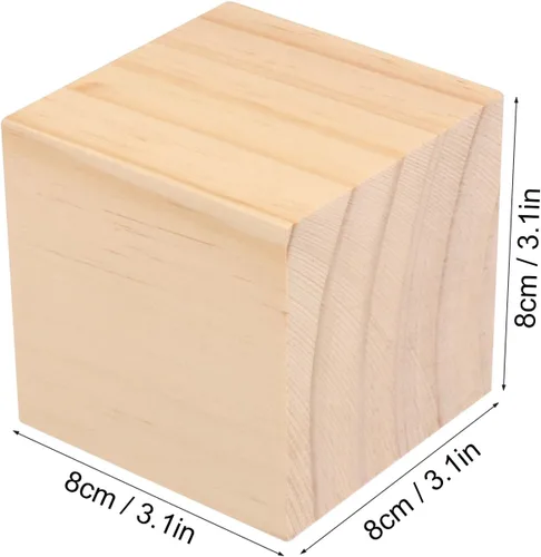 Vista 2 de 6 paquetes de bloques de madera para manualidades, cubos de madera de pino de 3.15 pulgadas, cubos de madera de 8 x 8 x 8 cm para pintar, estampar