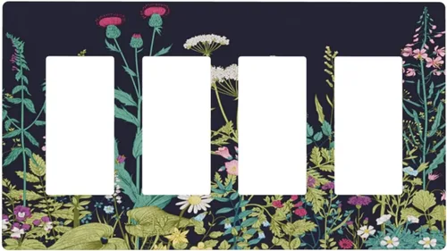 Vista 131 de Placa de Pared en Blanco de 1-Gang Sin Dispositivo Beige Lindo Vintage Boho de los 70s Hongo Fungus Planta Floral Botánica Libélula Interruptor