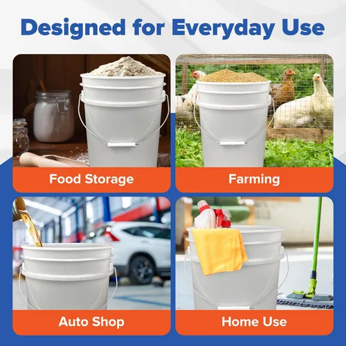 Vista 7 de ePackageSupply Cubo blanco de 5 galones con tapa, fabricado en Estados Unidos, grado alimenticio, cubo de plástico extra duradero resistente, cubos