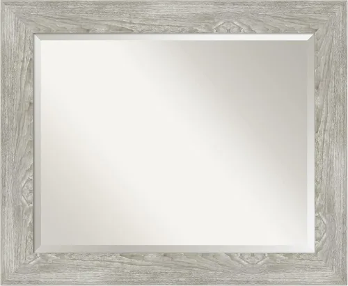 Vista 24 de Amanti Art Espejo de baño gris para sobre el fregadero, espejo rectangular gris rústico de corteza de 25 x 21 pulgadas, marco rústico de campo