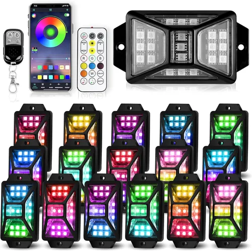 Vista 14 de 4 vainas de luces RGB de ángulo completo compatibles con camiones de 12 V, Jeep, UTV, SUV, ATV, barco, carrito de golf, impermeable, multicolor