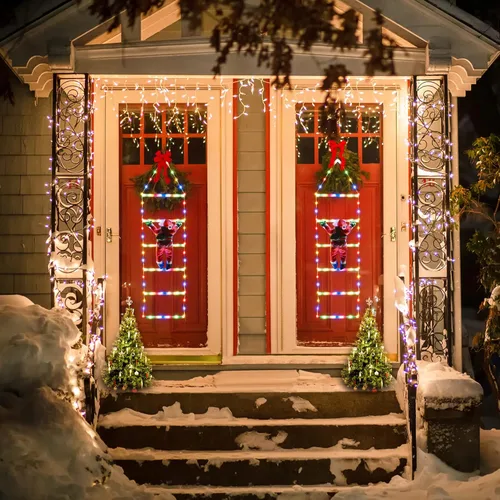 Vista 5 de Luces LED de escalera con Papá Noel escalador, 2.5 pies, luces decorativas de Navidad para interiores, 8 modos, árbol de luces de Navidad