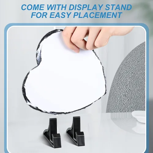 Vista 6 de Gersoniel 4 Pcs Christmas Sublimation Heart Gifts Anniversary Blank Rock Slate 5.9'' x 5.9'' Stone Plaque Customized Couple Photo Frame Display