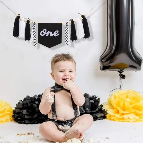 Vista 4 de Cartel de primer cumpleaños con borlas para silla de bebé, pancarta de un cumpleaños con borlas, pancarta para silla de bebé, suministros de fiesta