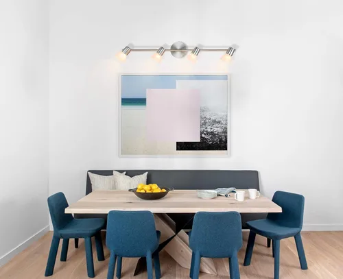 Vista 5 de XiNBEi Lighting Luz de riel, iluminación moderna de riel fijo con vidrio, 4 luces de techo de cocina de níquel cepillado XB-TR1237-4-BN