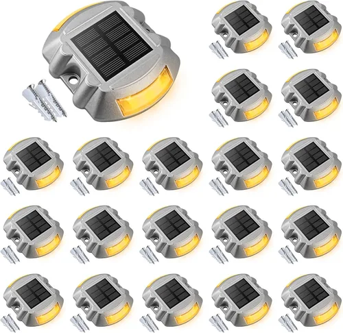 Vista 9 de VOLISUN Luces Solares de Cubierta de Navidad Luces de Muelle de Entrada, Paquete de 4 LED IP67 Impermeables Luz de Advertencia de Escalón para Rojo