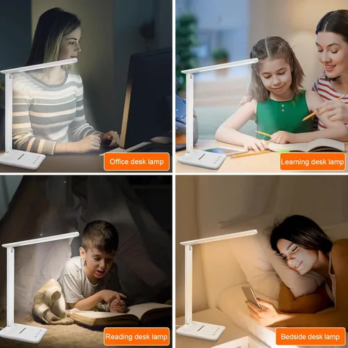 Vista 4 de karidi Lámpara de Escritorio LED Regulable Lámpara de Mesa con Puerto de Carga USB, 5 Modos de Iluminación, Control Sensible, Luz de Escritorio