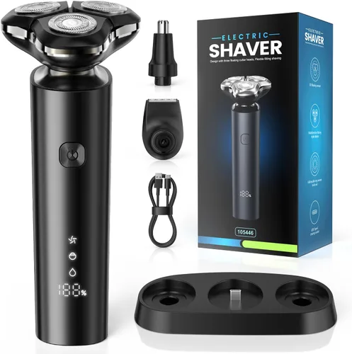 Maquinilla de afeitar eléctrica para hombres, afeitadoras eléctricas magnéticas 2025, IPX7, impermeable, húmedo/seco, pantalla LED inteligente y