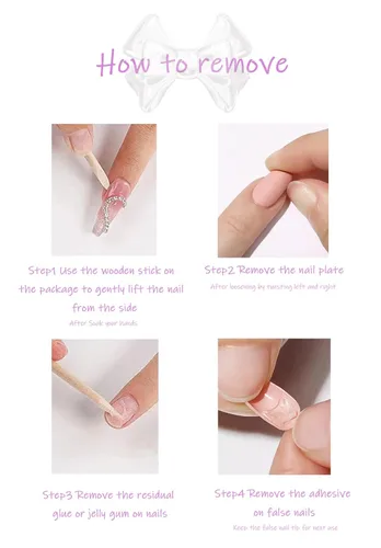 Vista 5 de Uñas postizas a presión de ballet negras, uñas postizas largas cuadradas con punta francesa, uñas postizas con lazo rosa con diseños de perlas