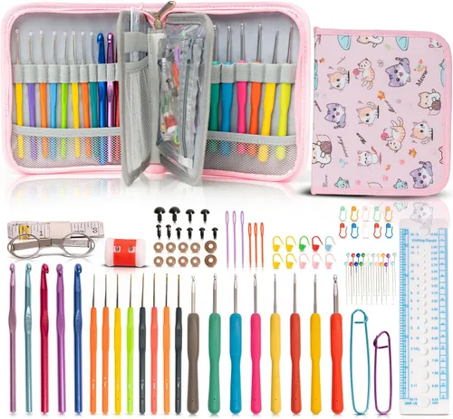 Vista 9 de SHAXANO Kit de Ganchos de Ganchillo con Estuche, 95 Piezas, Agujas de Ganchillo Ergonómicas, Kits de Hilo para Tejer, Herramientas de Arte de Tejido