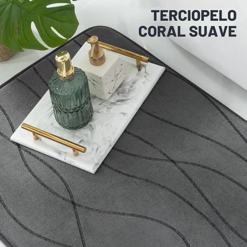 Vista 7 de YIHOUSE Juego de alfombras de baño de espuma viscoelástica, 3 piezas, color gris oscuro