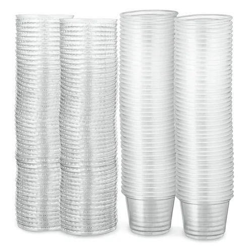 Vista 5 de Tazas de plástico transparente desechables para porciones, con tapa PlastiMade - Tazas desechables para condimentos, vasos para salsa/ aderezo