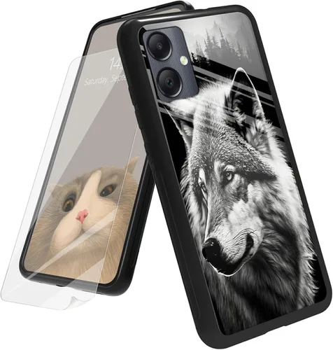 Vista 153 de Funda para Samsung Galaxy A32 5G con protector de pantalla, parte trasera de vidrio templado + TPU de silicona suave que absorbe los golpes, funda