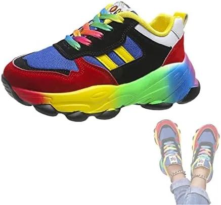 Zapatillas cómodas y elegantes de arco iris para mujer, zapatillas ortopédicas de pie ancho con cordones, zapatillas de entrenamiento al aire libre