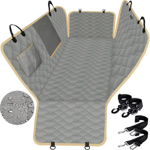 Vista 12 de Lassie Fundas de asiento de coche para perro para asiento trasero con 2 cinturones de seguridad, hamaca impermeable para automóvil para perro