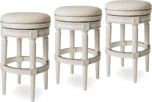 Vista 27 de Maven Lane Pullman Taburete de bar sin respaldo de 31 pulgadas, juego de 2, taburetes giratorios con reposapiés, marco de madera maciza marrón