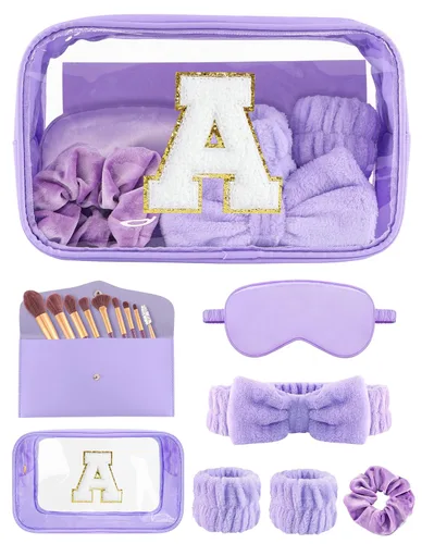 Vista 11 de Juegos de regalo para mujer, bolsa de maquillaje inicial con juego de brochas de maquillaje, regalos de despedida de soltera, kit de spa rosa