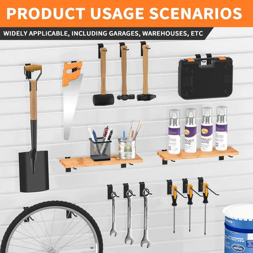 Vista 5 de Ganchos de pared de listones de 4 pulgadas, gancho de pared de listones negros, 25 ganchos para accesorios de panel de pared de listones