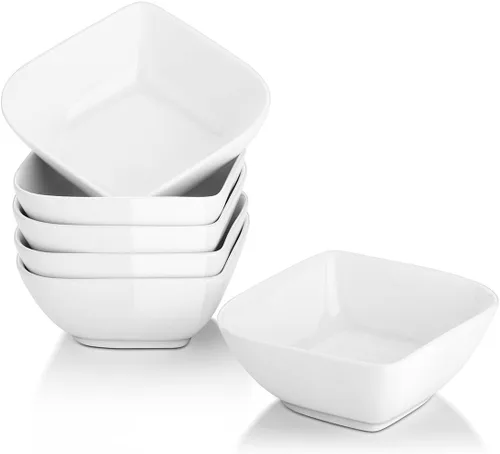 Vista 3 de DOWAN Ramekins - Juego de 6 recipientes pequeños para servir, 8 onzas, cuencos de postre, cuencos cuadrados de porcelana, moldes individuales