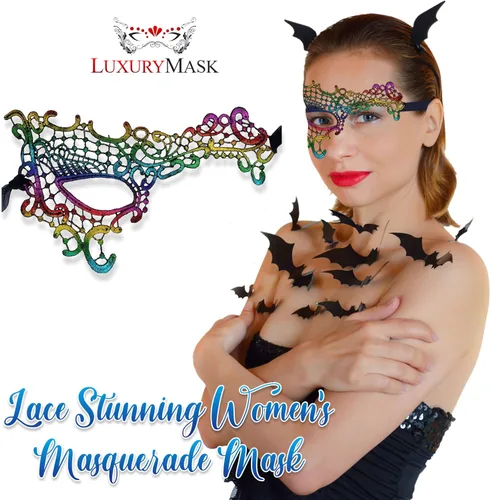 Vista 3 de Lace Masquerade Mask for Women - Venetian Party, Prom, Mardi Gras, Halloween