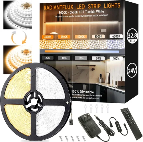 Vista 29 de Kit de iluminación debajo del gabinete Tiras pequeñas de luz LED de 10 pies blancas, tira de luces LED flexible regulable, 180 LED, súper brillantes