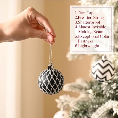 Vista 5 de Valery Madelyn Adornos de Navidad para árbol de Navidad, juego de 30 adornos de bolas de Navidad inastillables en blanco y negro, 2 pulgadas