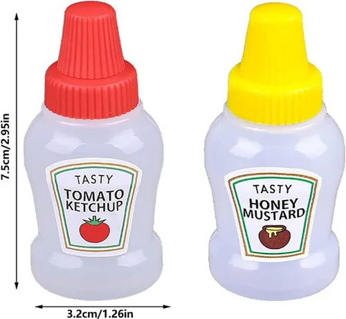 Vista 9 de 4 pares de mini botellas de ketchup para accesorios de caja Bento, 0.8 onzas líquidas, botellas vacías de salsa de tomate japonesa para aderezo