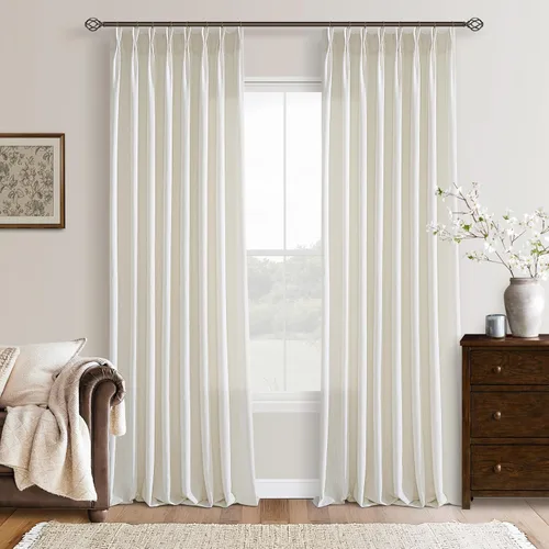 Vista 33 de TWODRAPES Cortinas de Lino Plisadas con Pinza Beige Blancas de 54 Pulgadas de Largo 2 Paneles para Comedor Cocina Dormitorio Plisadas Semi