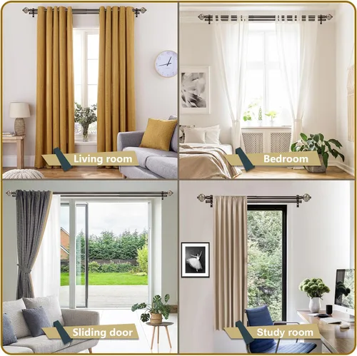 Vista 8 de KAMANINA Barra de cortina doble de 1 pulgada de 36 a 72 pulgadas (3-6 pies), barras de cortina telescópicas de bronce para ventanas, barras