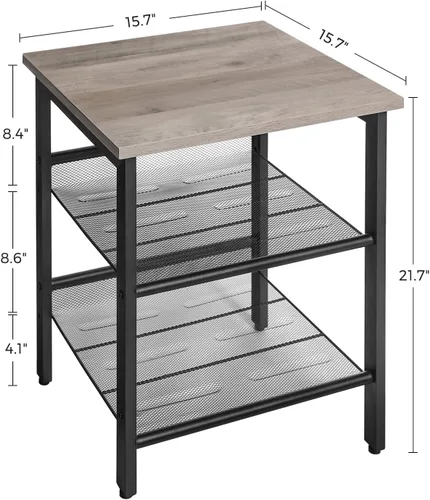 Vista 3 de VASAGLE INDESTIC - Mesa auxiliar, mesita de noche con 2 estantes de malla ajustables, mesa auxiliar industrial para sala de estar, marco de metal