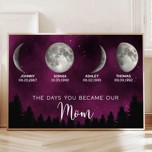 Pofily Noche de Galaxia El Día Que Te Convertiste en Mamá Fase Lunar Personalizada de Nacimiento Cartel Personalizado, Sincero Regalo del Día de la