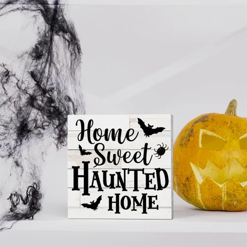 Vista 3 de Rustic Home Sweet Haunted Home - Letrero de madera de Halloween, lindo letrero de otoño, decoración de casa de campo, caja de madera decorativa