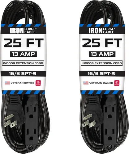 Vista 29 de IRON FORGE CABLE Cable de extensión de enchufe plano con 3 tomas, 0.91 m (3 pies) en color negro - Cable de extensión para interior con 3 tomas