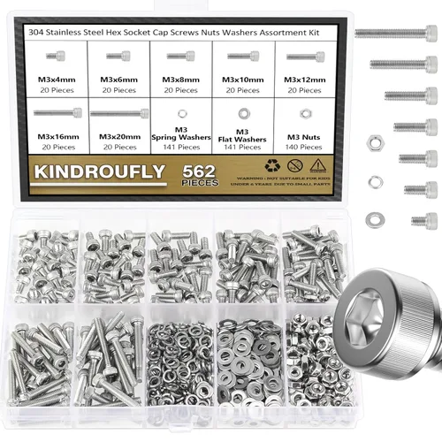 Vista 14 de Juego de 562 piezas M2 x 4/6/8/10/12/16/20 mm de tornillos de cabeza de botón, tuercas y arandelas, acero inoxidable 304, rosca totalmente maquinada