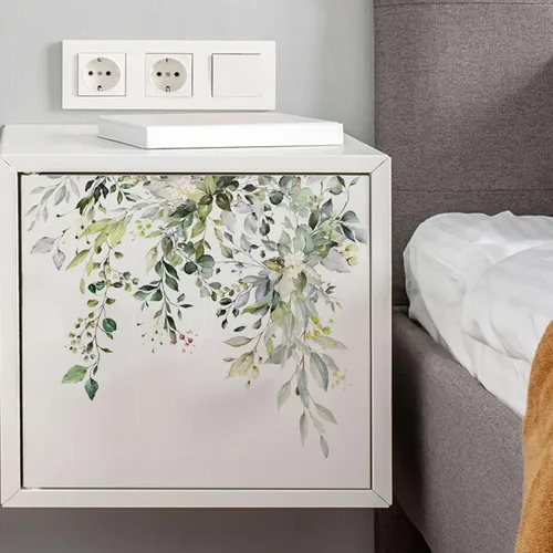 Vista 3 de Calcomanías autoadhesivas para tapa de inodoro, hojas y flores, diseño de plantas verdes, calcomanías para la tapa del inodoro, calcomanía