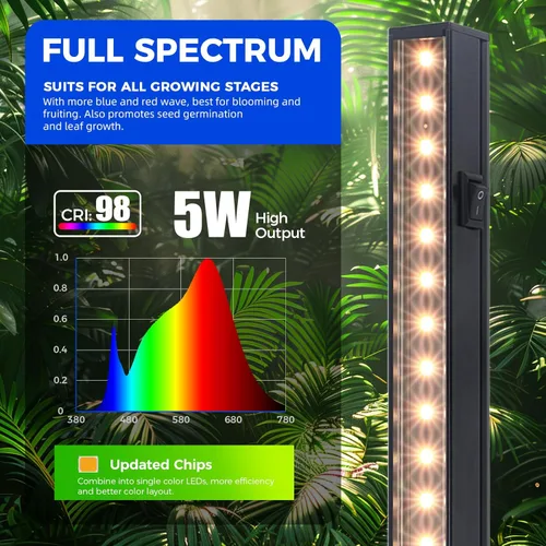 Vista 4 de Barrina Luces de crecimiento T5, lámpara de crecimiento de 1 pie para plantas de interior de espectro completo, bombillas LED de cobertura negra