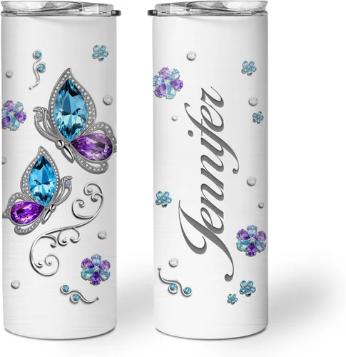 Vista 19 de Hyturtle Vaso personalizado de mariposa morada de 20 onzas con tapa, regalos de cumpleaños y Navidad para ella, madres, mujeres, amantes