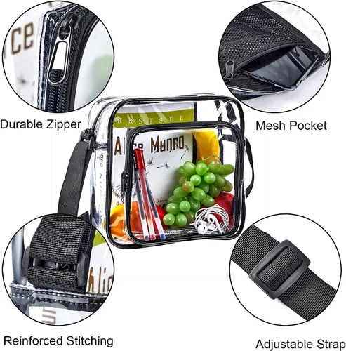Vista 4 de Bolso cruzado transparente aprobado para estadios, bolsa de hombro transparente con correa ajustable para trabajo, conciertos, eventos deportivos