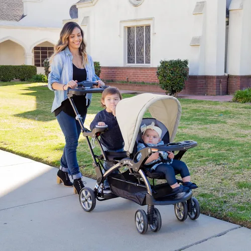 Vista 6 de Cochecito doble para bebés y niños pequeños de Baby Trend con arnés y cesta, Sit N' Stand, Jáqui