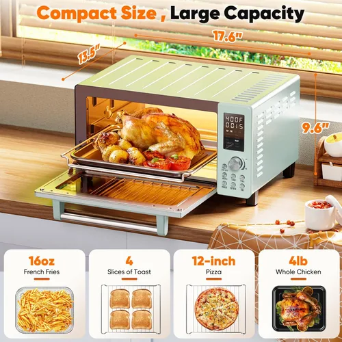 Vista 2 de Nuwave Bravo Pro Smart 21QT Horno Tostador Freidora de Aire Combo, Horno de Convección de Encimera, 10 funciones todo en 1, con tecnología uniforme