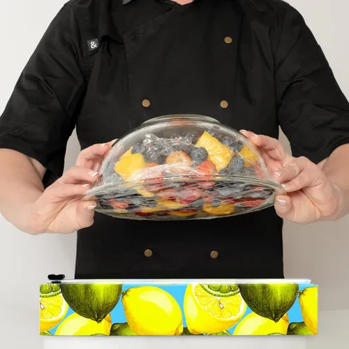 Vista 6 de Dispensador recargable de envoltura de plástico ChicWrap con limón - Incluye un rollo de 12" x 250 pies de envoltura de plástico de grado