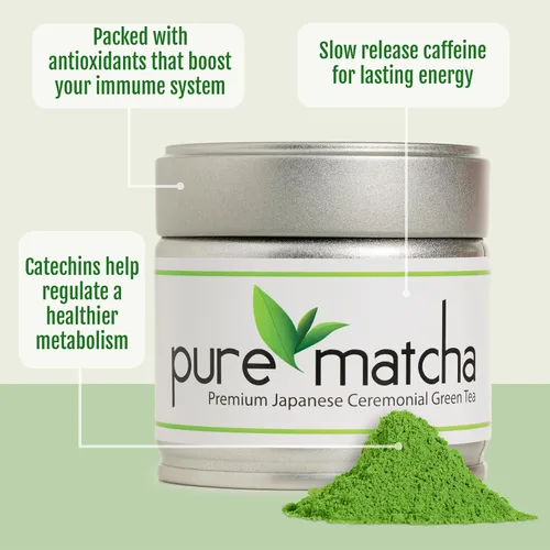Vista 3 de Pure Matcha Polvo de té verde matcha de grado ceremonial prémium Auténtico origen japonés Sin azúcar 1.06 oz, 1.06 oz