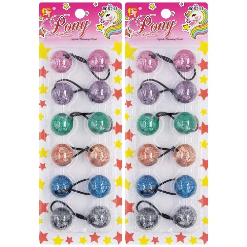 Vista 30 de 12 ligas para el cabello de 0.98 pulgadas (0.984 in), accesorios para el cabello para niñas, brillos galácticos con purpurina y bolas, soportes